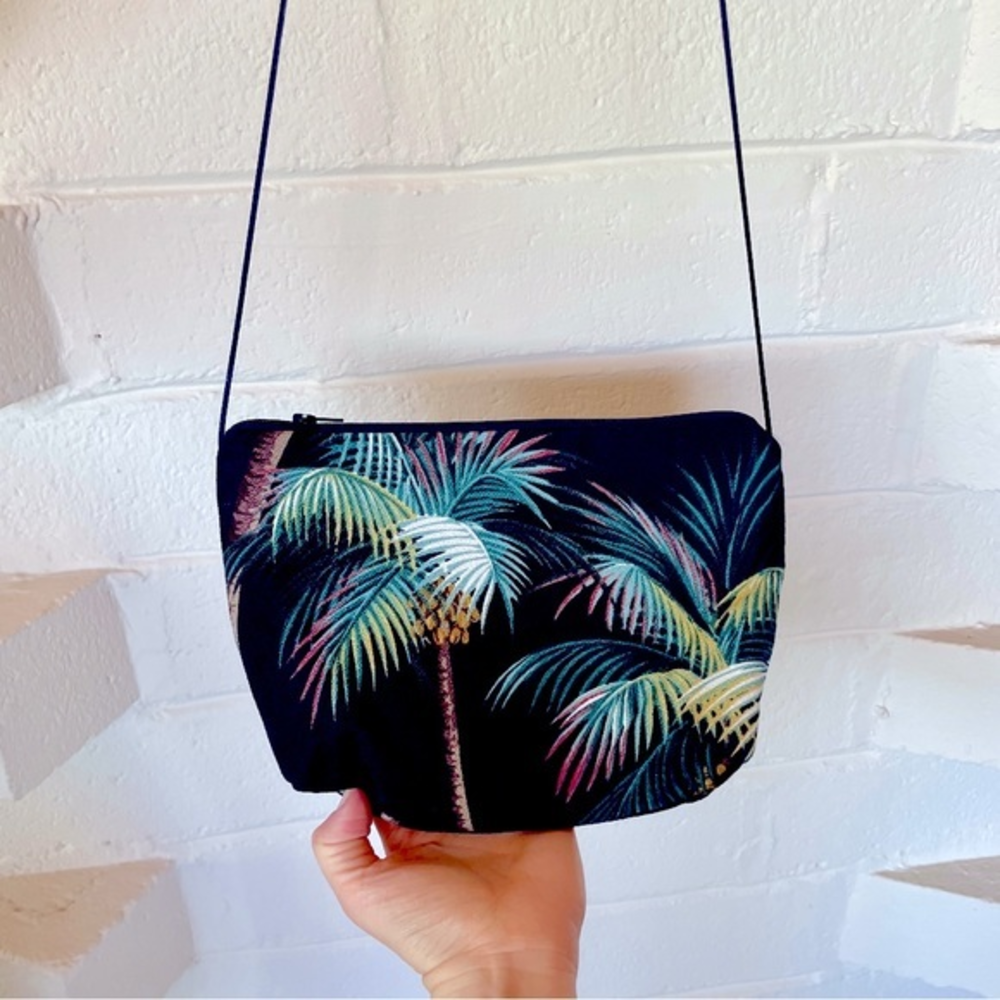 Handmade Tropical Island Palm Tree Crossbody Purse Black Green Fun Bag
